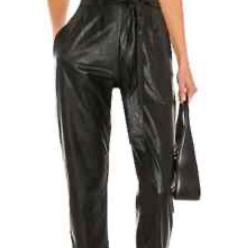 COMMANDO Faux Leather Paper Bag Waist Pants Women’s Size M Black High Rise Taper - Picture 6 of 16
